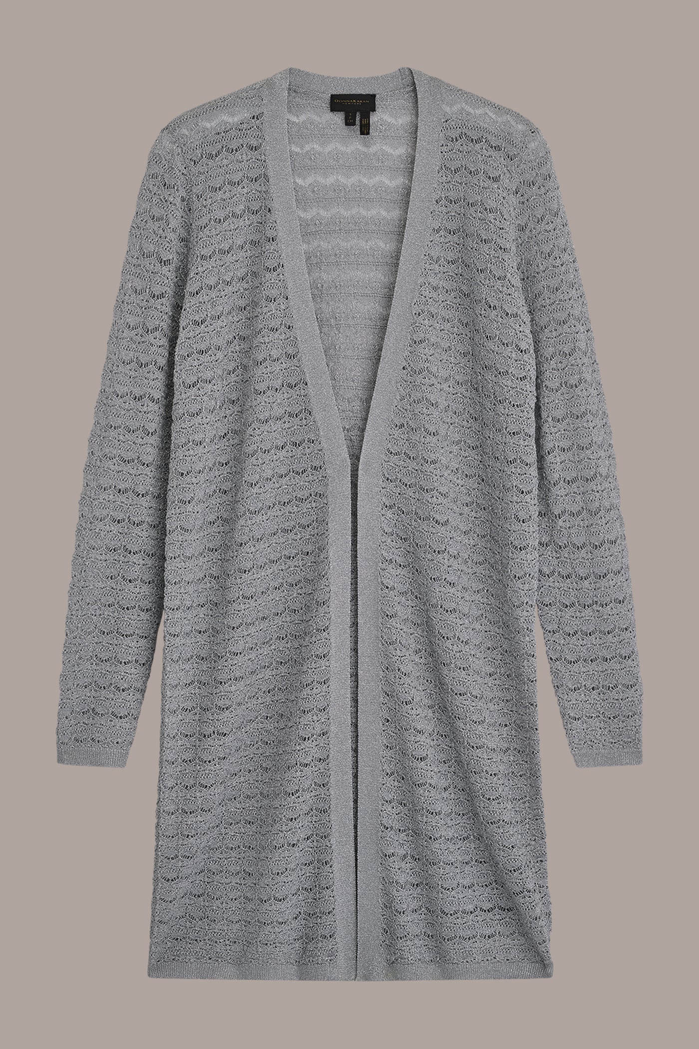 METALLIC POINTELLE LONG OPEN CARDIGAN