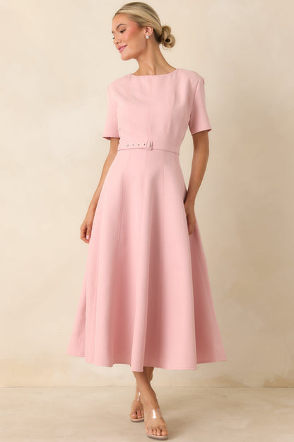 Put Together Perfectly Blush Pink Belted Midi Dress