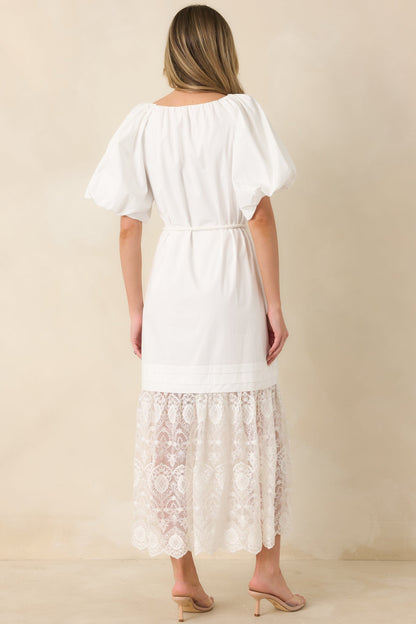 Je T'aime Toujours White Cotton & Gathered Lace Maxi Dress