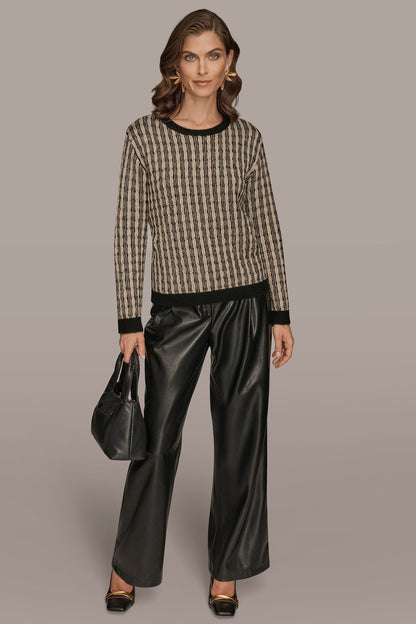 METALLIC TWO-TONE CABLE-KNIT SWEATER