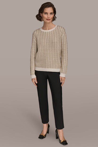 METALLIC TWO-TONE CABLE-KNIT SWEATER