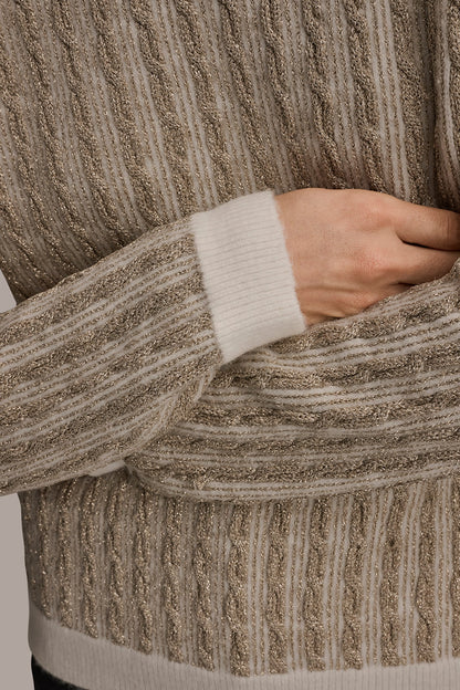METALLIC TWO-TONE CABLE-KNIT SWEATER