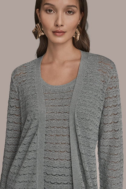 METALLIC POINTELLE LONG OPEN CARDIGAN