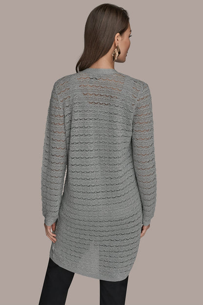METALLIC POINTELLE LONG OPEN CARDIGAN