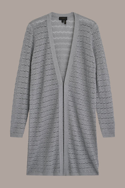 METALLIC POINTELLE LONG OPEN CARDIGAN
