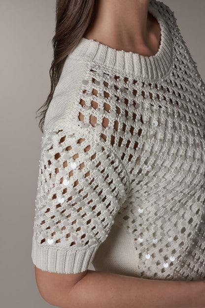 SHORT SLEEVE PEARL SEQUIN SWEATER