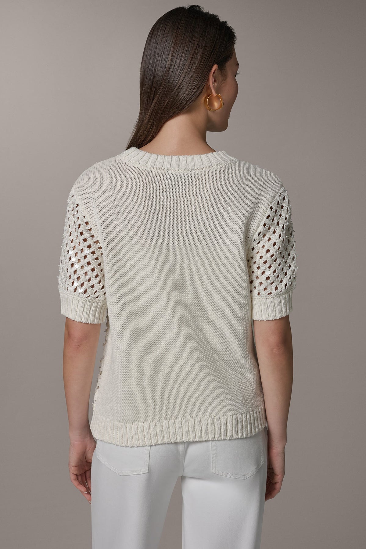 SHORT SLEEVE PEARL SEQUIN SWEATER