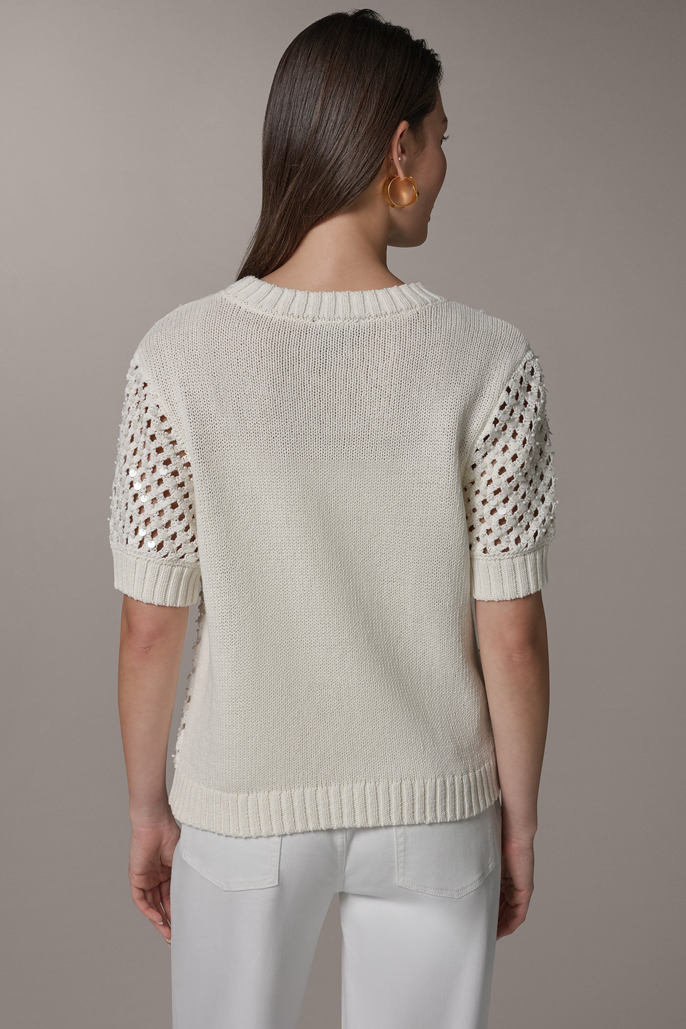 SHORT SLEEVE PEARL SEQUIN SWEATER
