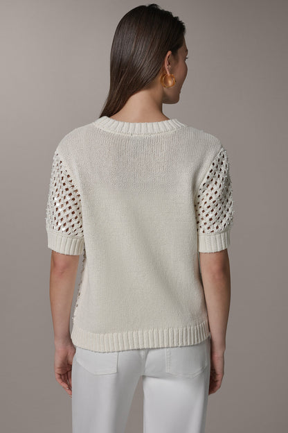 SHORT SLEEVE PEARL SEQUIN SWEATER