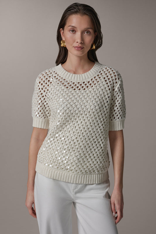 SHORT SLEEVE PEARL SEQUIN SWEATER