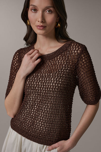 SHORT SLEEVE OPEN STITCH SWEATER
