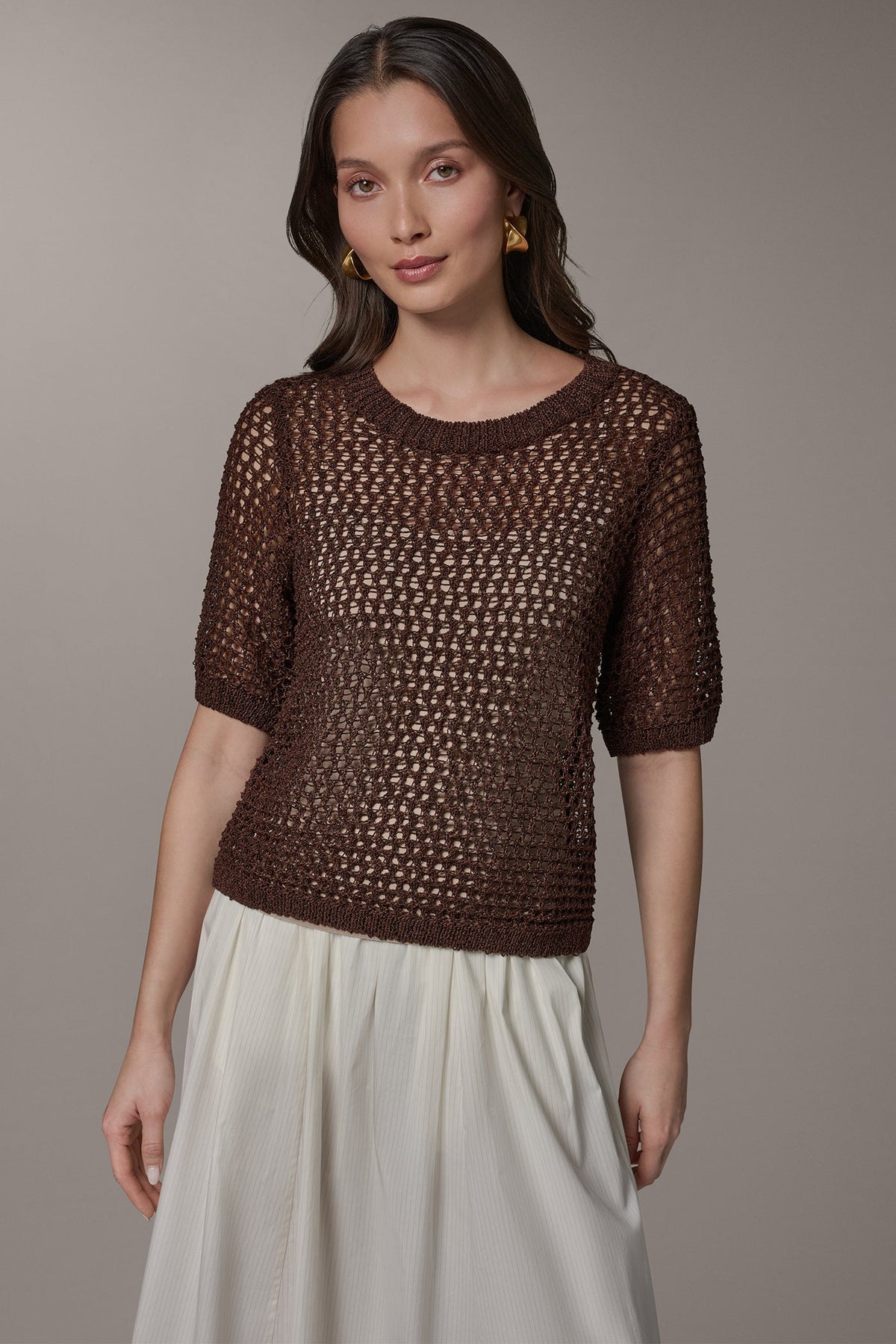 SHORT SLEEVE OPEN STITCH SWEATER