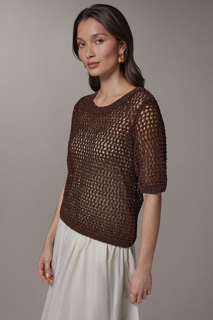SHORT SLEEVE OPEN STITCH SWEATER