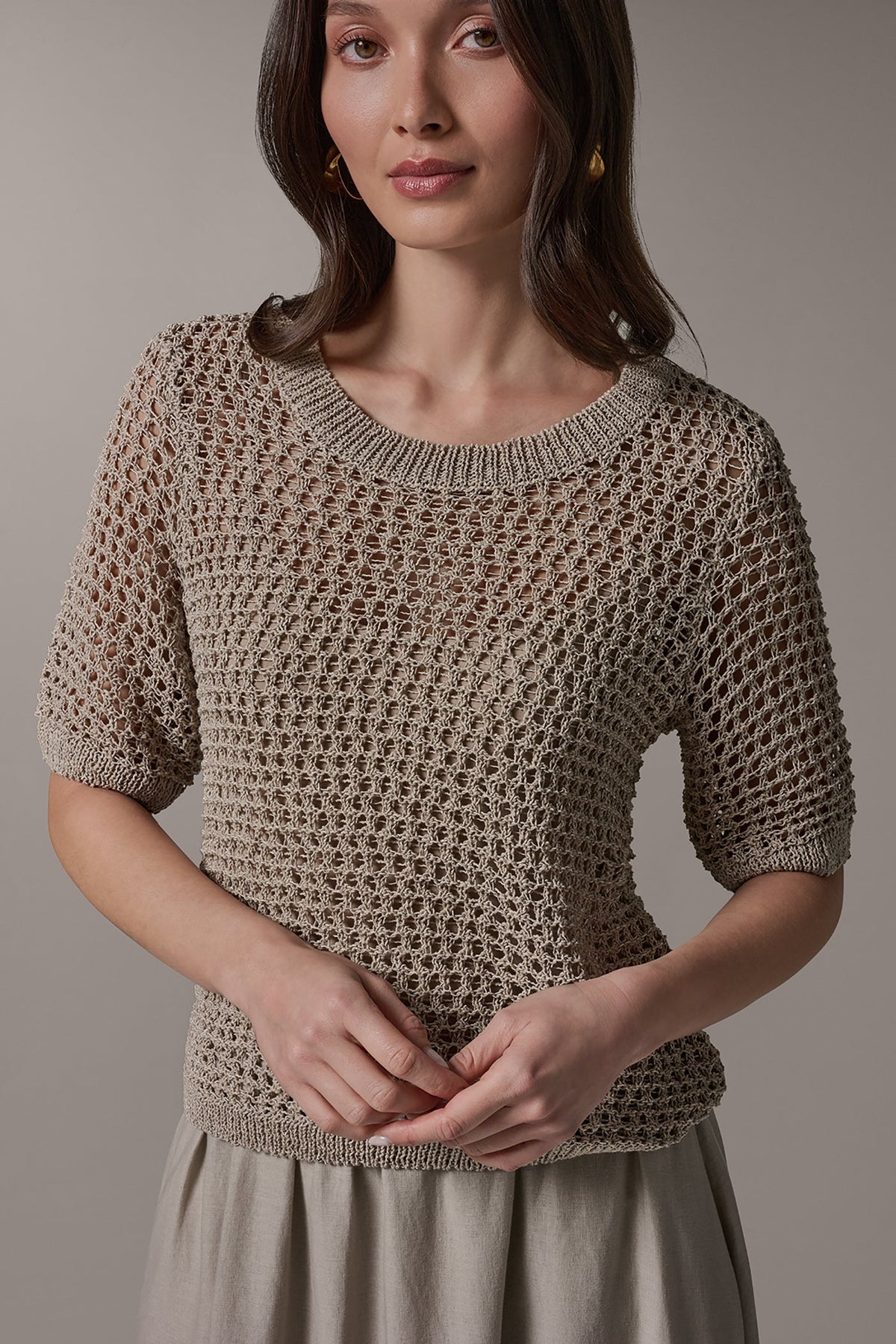 SHORT SLEEVE OPEN STITCH SWEATER