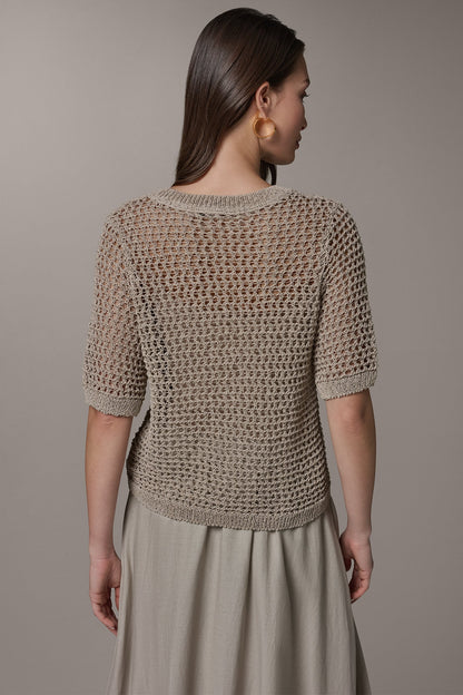 SHORT SLEEVE OPEN STITCH SWEATER