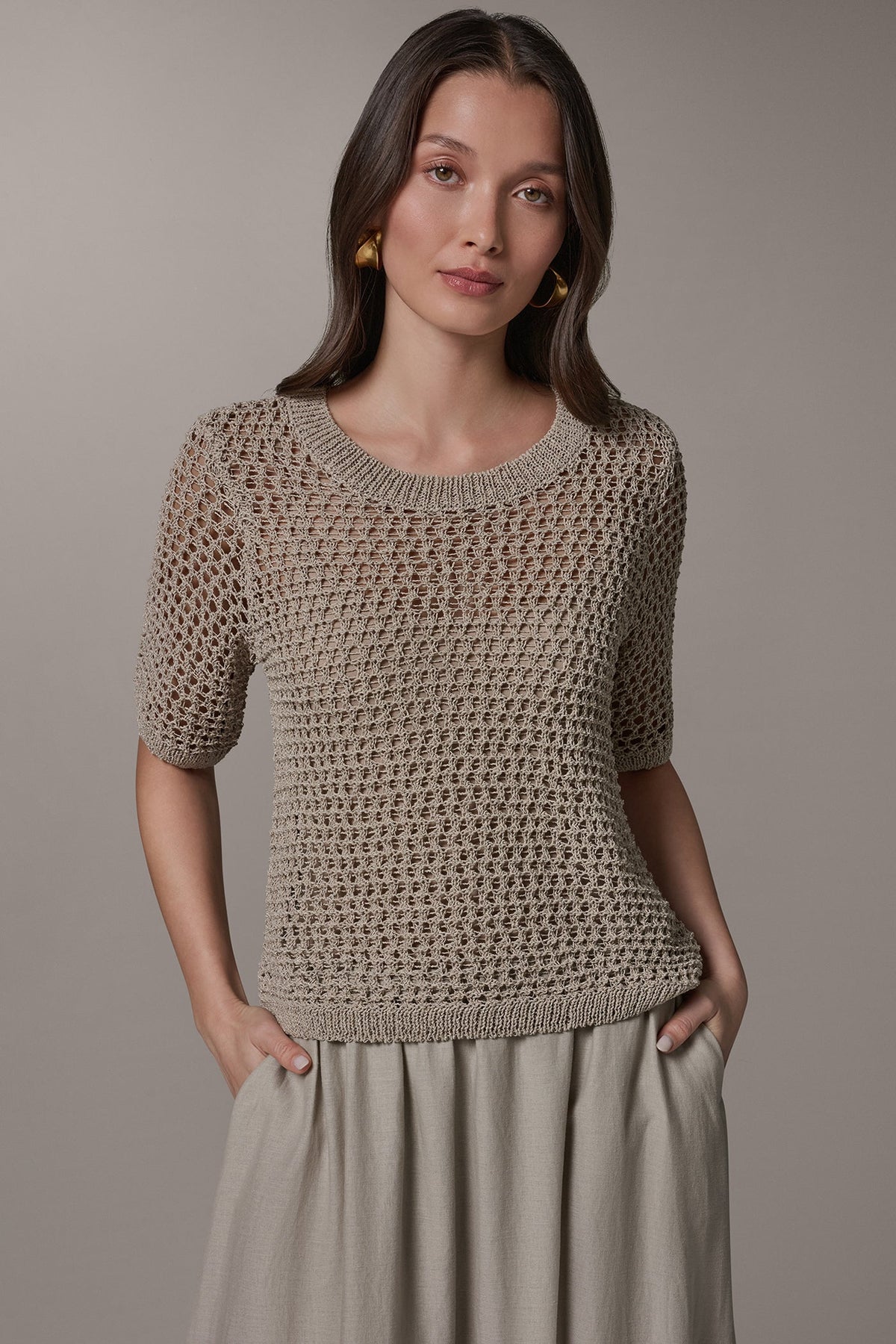 SHORT SLEEVE OPEN STITCH SWEATER