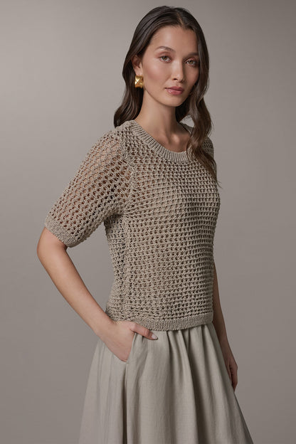 SHORT SLEEVE OPEN STITCH SWEATER