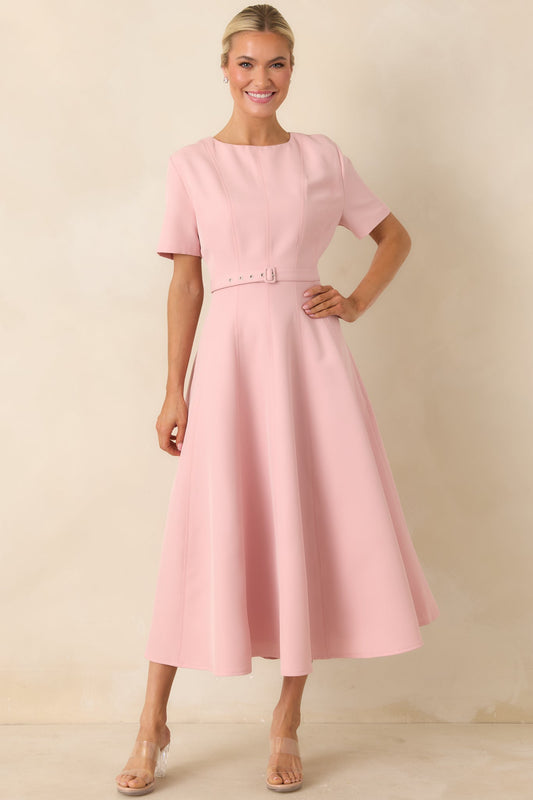 Put Together Perfectly Blush Pink Belted Midi Dress