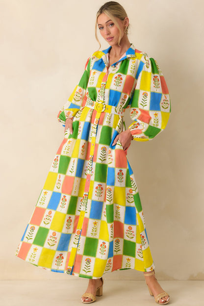 Prosperina Naomi Multi Floral Patchwork Linen Blend Maxi Dress (RESTOCK JUNE)