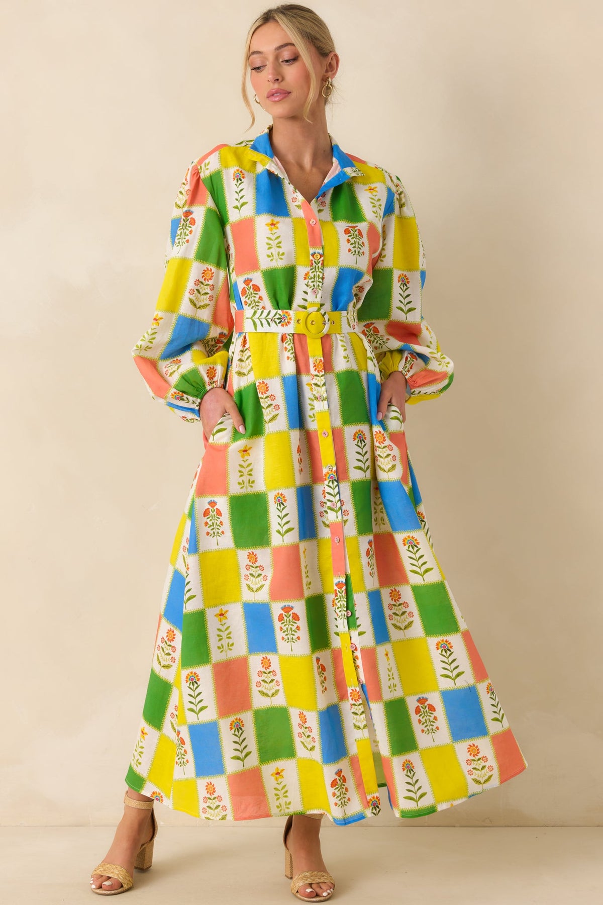 Prosperina Naomi Multi Floral Patchwork Linen Blend Maxi Dress (RESTOCK JUNE)