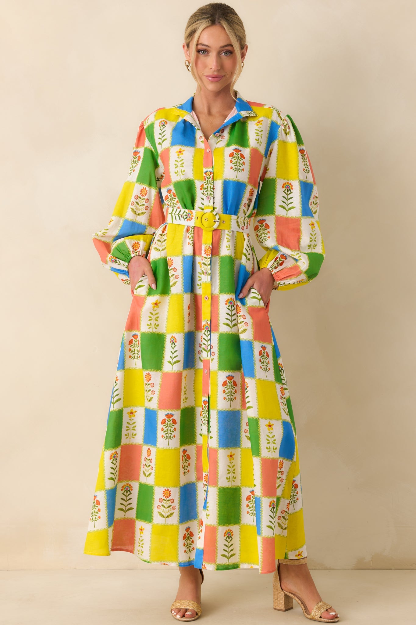 Prosperina Naomi Multi Floral Patchwork Linen Blend Maxi Dress (RESTOCK JUNE)