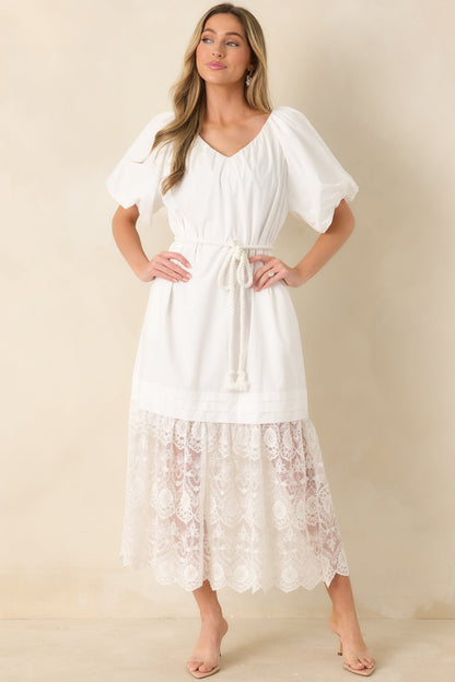 Je T'aime Toujours White Cotton & Gathered Lace Maxi Dress