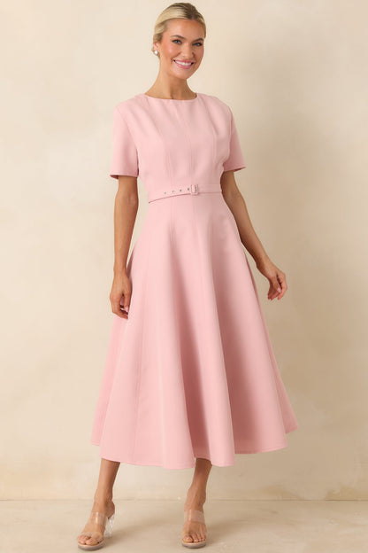 Put Together Perfectly Blush Pink Belted Midi Dress