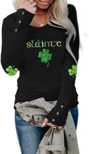 2024 St Patricks Day Shirt Long Sleeve Irish St Patty's Day Shirts Lucky Clover Shamrock Tunic Tee for Women