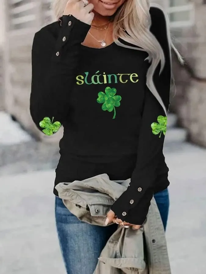 2024 St Patricks Day Shirt Long Sleeve Irish St Patty's Day Shirts Lucky Clover Shamrock Tunic Tee for Women