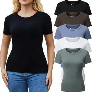 3/5 Pack Crew Neck T Shirts for Women Daily Casual Womens Fitted Tshirt Basic Tops for Women Stretchy Womens Tees