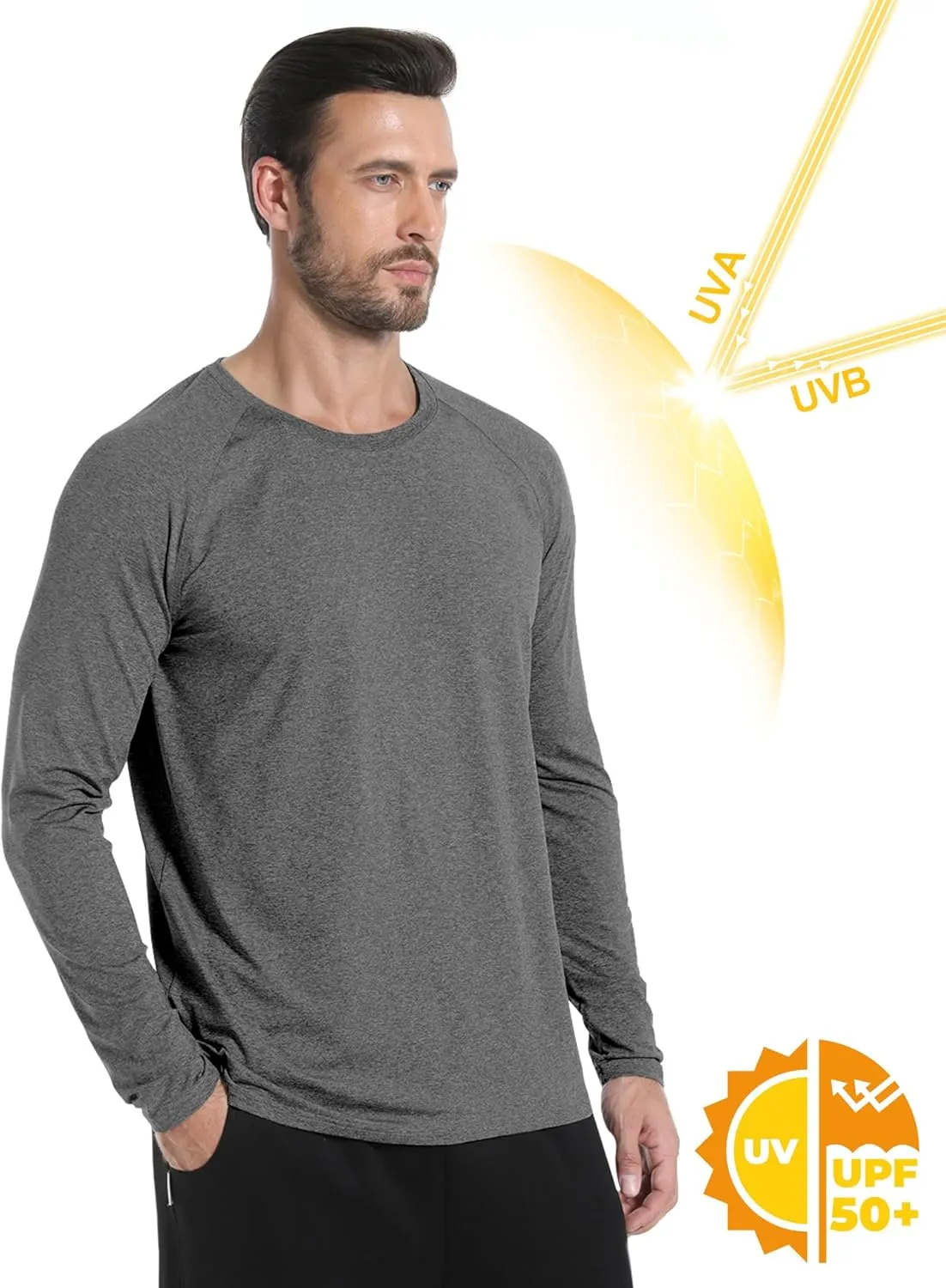 4 Pack Mens Long Sleeve Tee Shirts UPF 50  Rash Guard Quick Dry Fit Workout Gym Fishing Athletic Tshirt