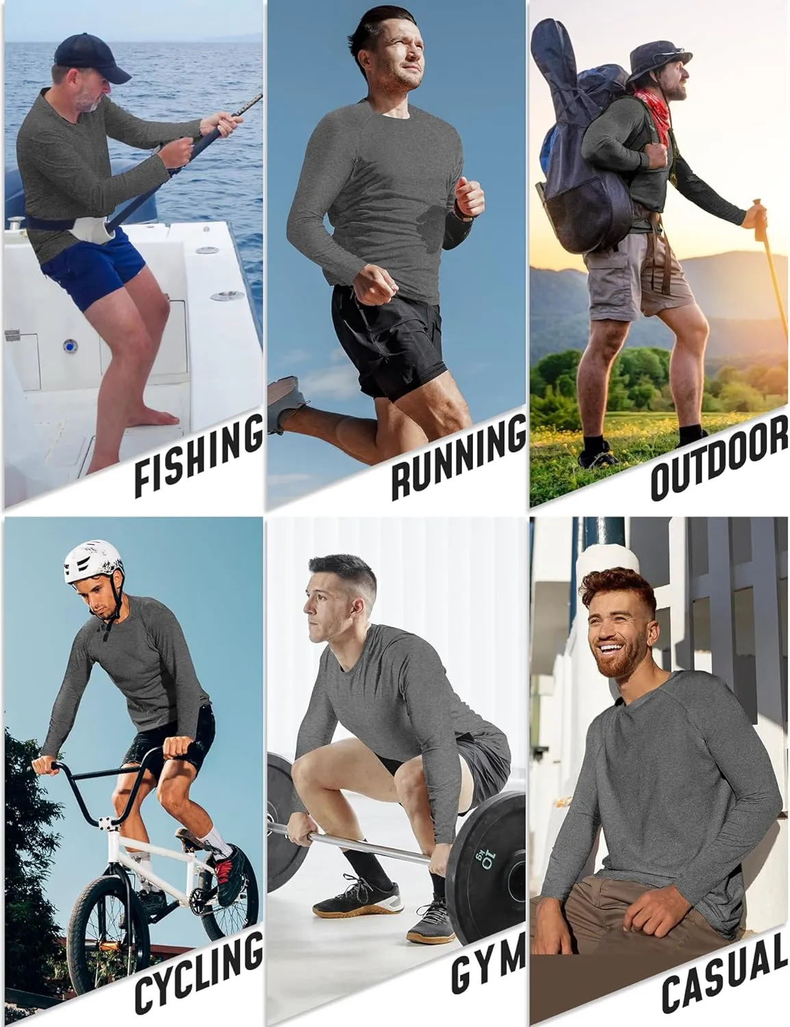 4 Pack Mens Long Sleeve Tee Shirts UPF 50  Rash Guard Quick Dry Fit Workout Gym Fishing Athletic Tshirt