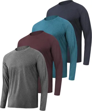 4 Pack Mens Long Sleeve Tee Shirts UPF 50  Rash Guard Quick Dry Fit Workout Gym Fishing Athletic Tshirt