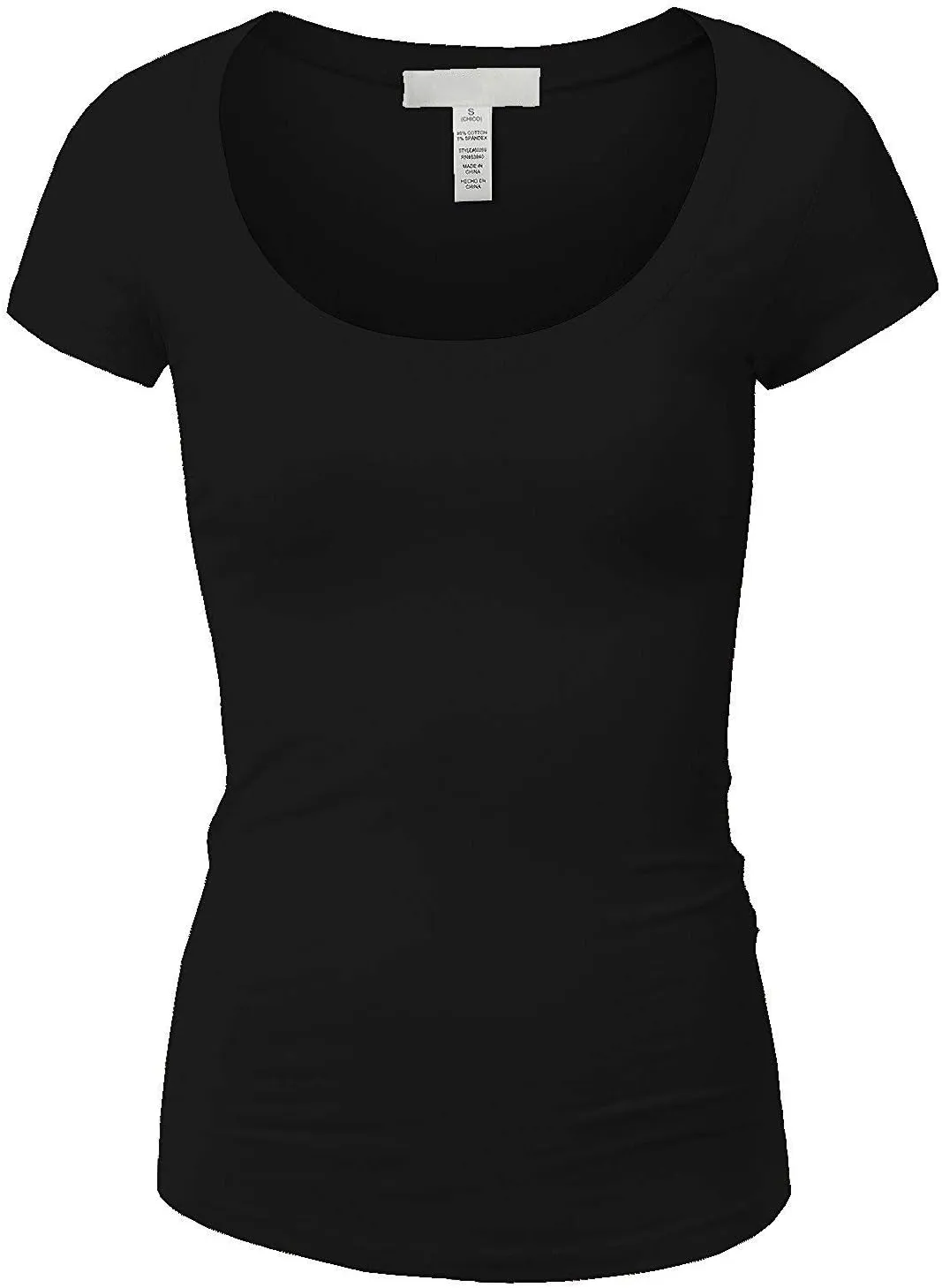Active Basic Womens Plain Basic Deep Scoop Neck with Cap Short Sleeves