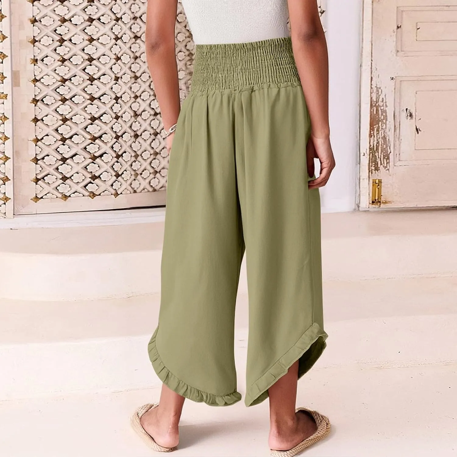 ADHOWBEW Linen Pants for Women Flowy Stretch Lounge Plus Size High Waisted Dressy Work Casual Cotton Ladies Pants