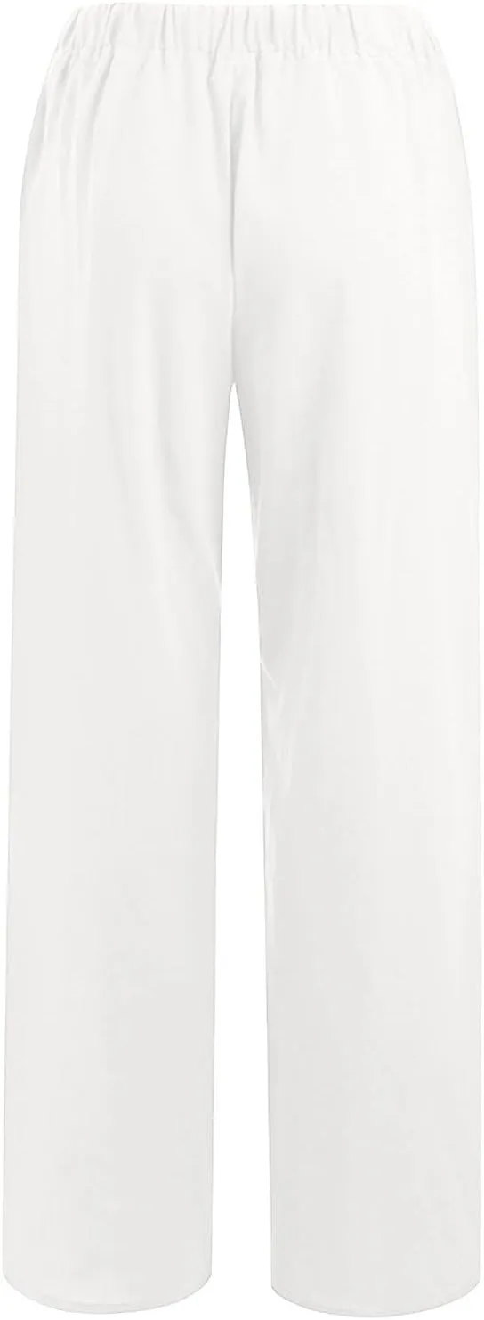 ADHOWBEW Linen Pants Women Casual Plus Size Stretch Petite Dressy Cotton Flowy High Waisted Work Lounge Dress Pants