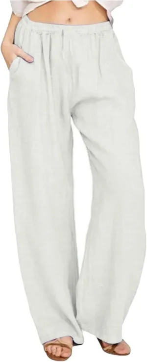 ADHOWBEW Linen Pants Women Casual Plus Size Stretch Petite Dressy Cotton Flowy High Waisted Work Lounge Dress Pants