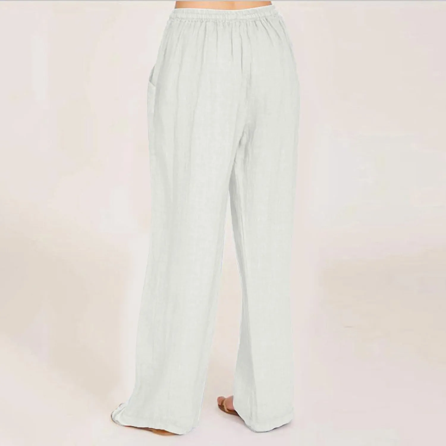 ADHOWBEW Linen Pants Women Casual Plus Size Stretch Petite Dressy Cotton Flowy High Waisted Work Lounge Dress Pants