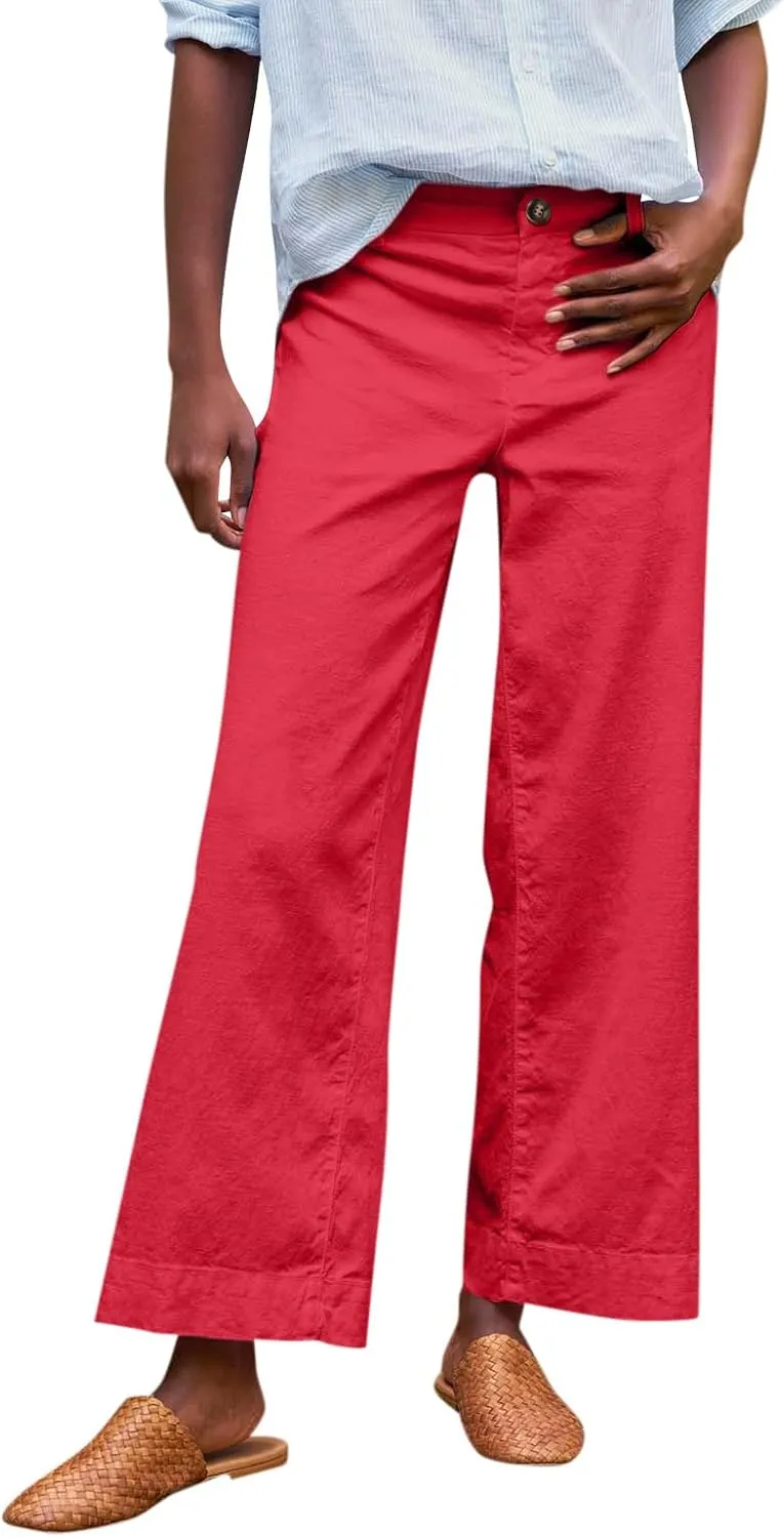 ADHOWBEW Plus Size Linen Pants for Women 2025 Flowy Casual Work Elastic Waist Dressy Plus Size Lounge Slacks