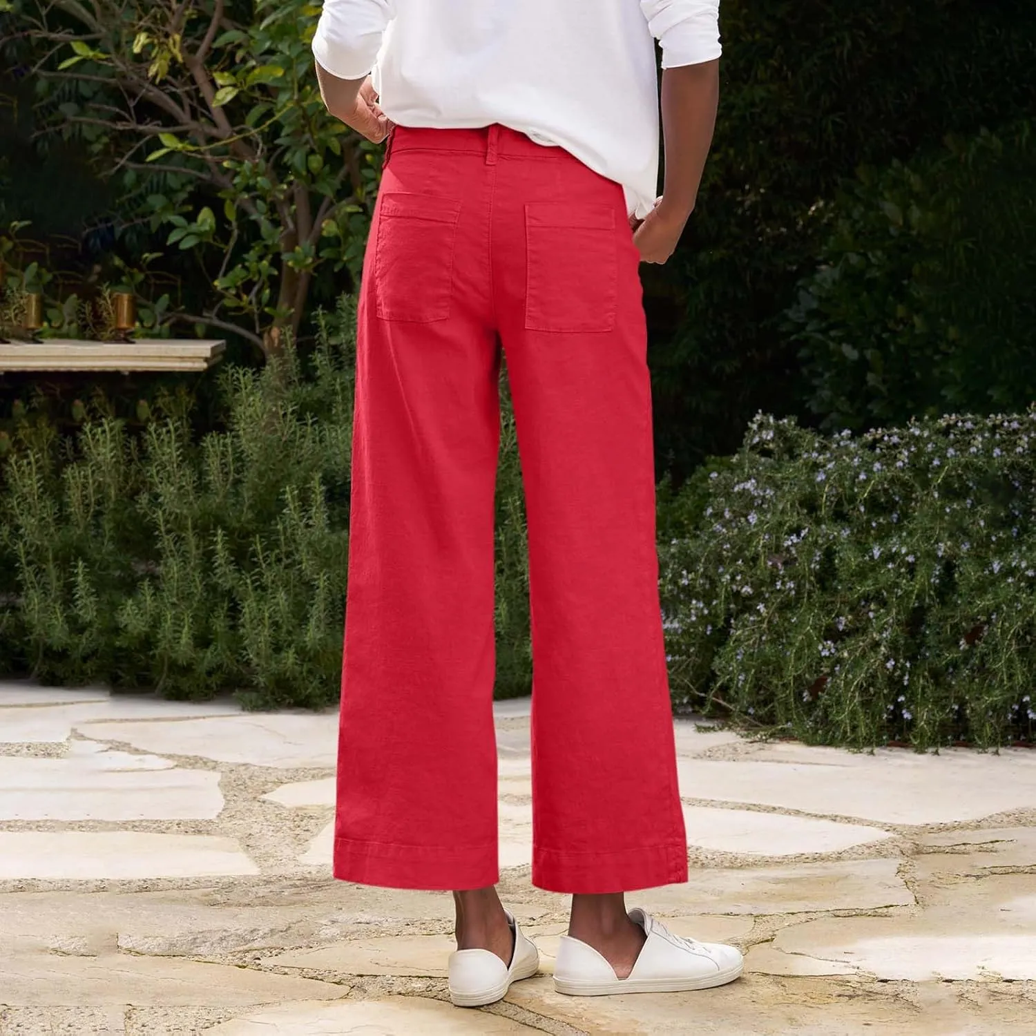 ADHOWBEW Plus Size Linen Pants for Women 2025 Flowy Casual Work Elastic Waist Dressy Plus Size Lounge Slacks