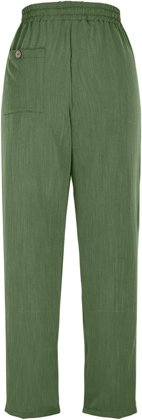 ADHOWBEW Women Capri Pants Cotton Casual Trendy High Waist Summer Comfy Wide Leg Flowy Lounge Bottoms with Pockets