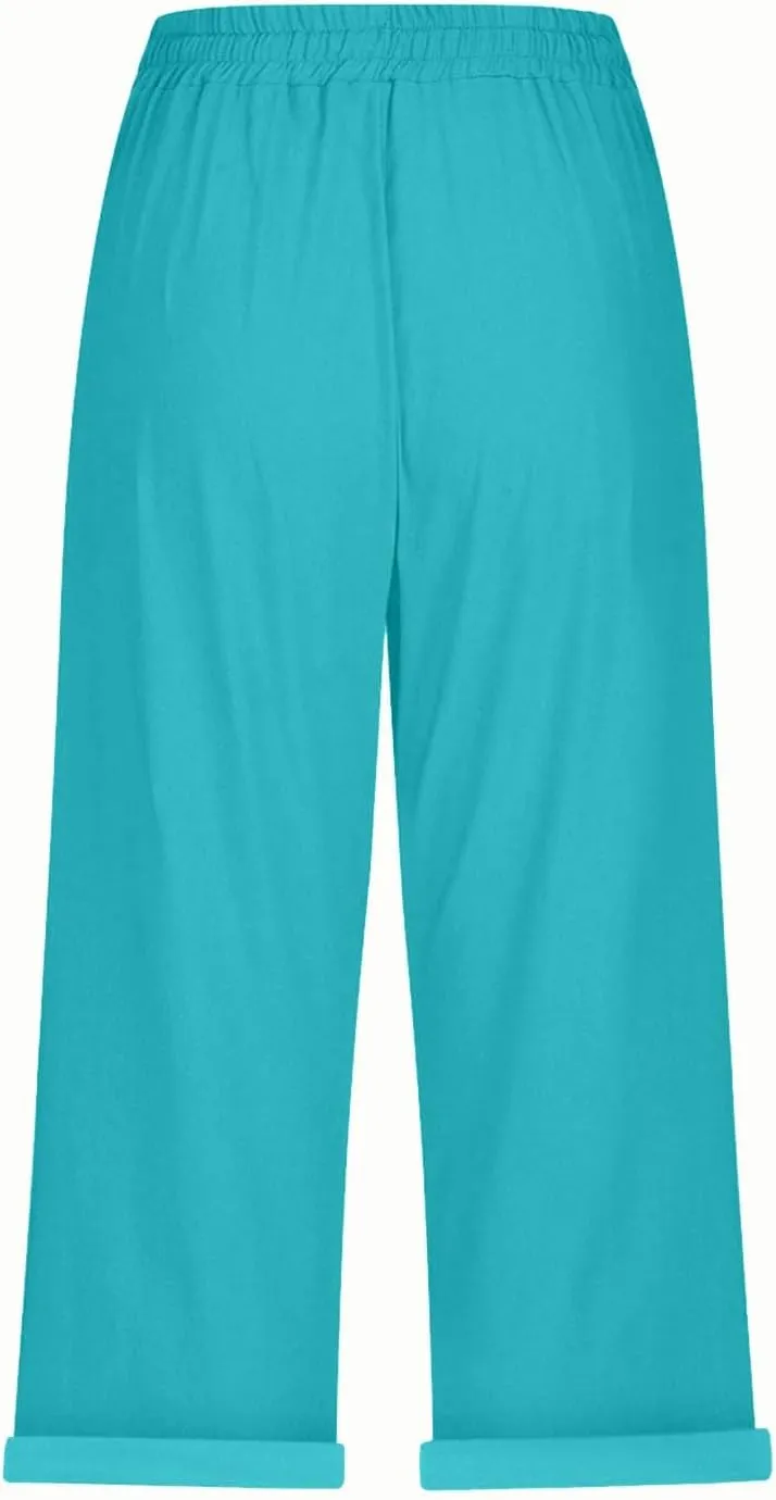 ADHOWBEW Women Linen Pants Work Dressy Stretch Plus Size Petite High Waisted Lounge Casual Flowy Cotton Pants