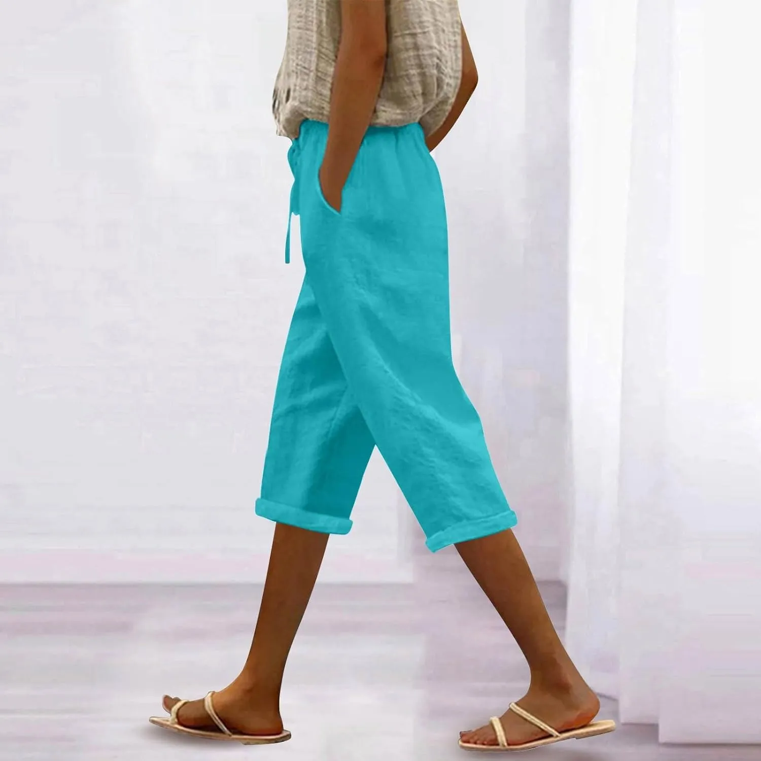 ADHOWBEW Women Linen Pants Work Dressy Stretch Plus Size Petite High Waisted Lounge Casual Flowy Cotton Pants
