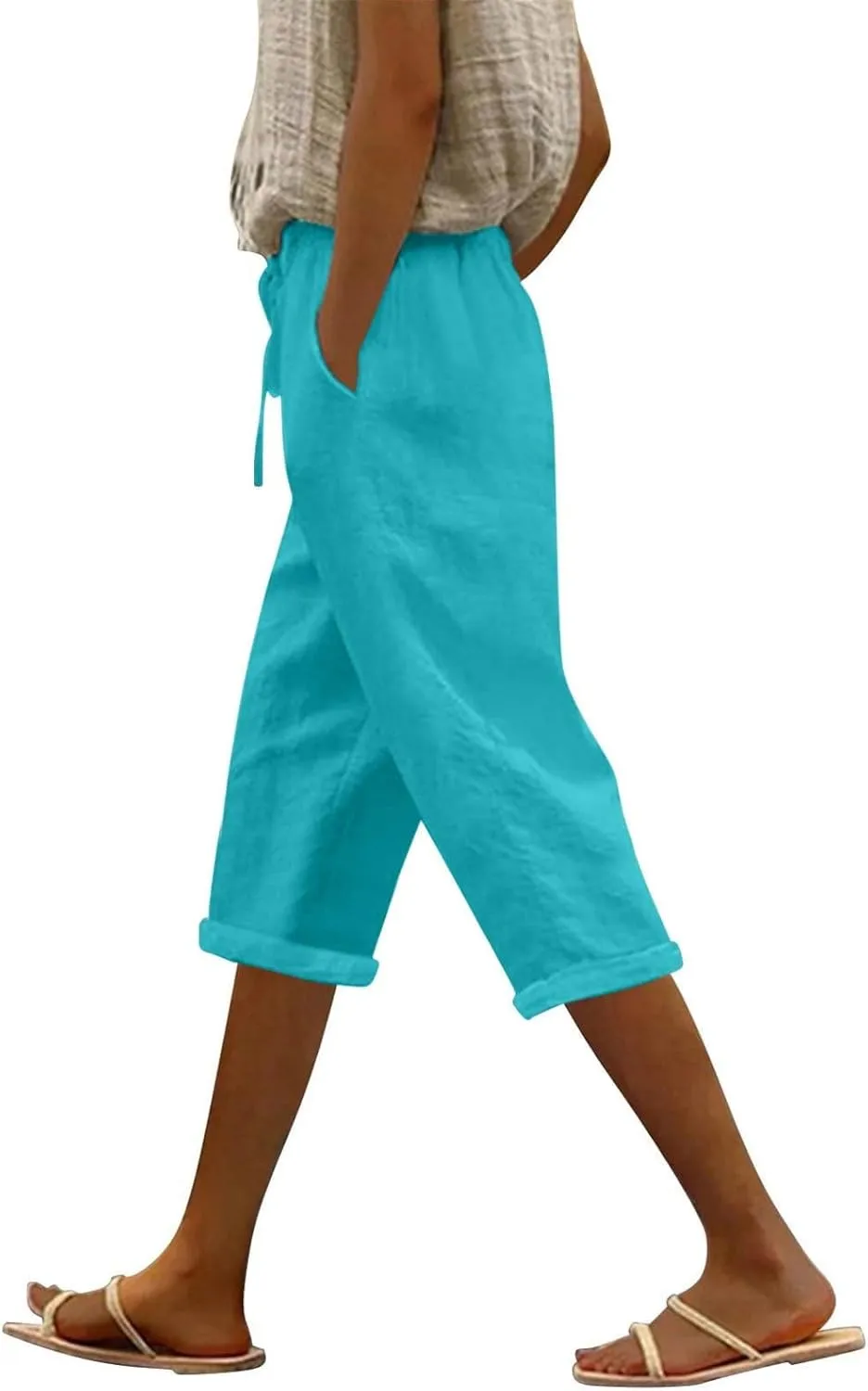 ADHOWBEW Women Linen Pants Work Dressy Stretch Plus Size Petite High Waisted Lounge Casual Flowy Cotton Pants
