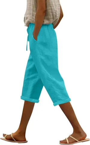 ADHOWBEW Women Linen Pants Work Dressy Stretch Plus Size Petite High Waisted Lounge Casual Flowy Cotton Pants