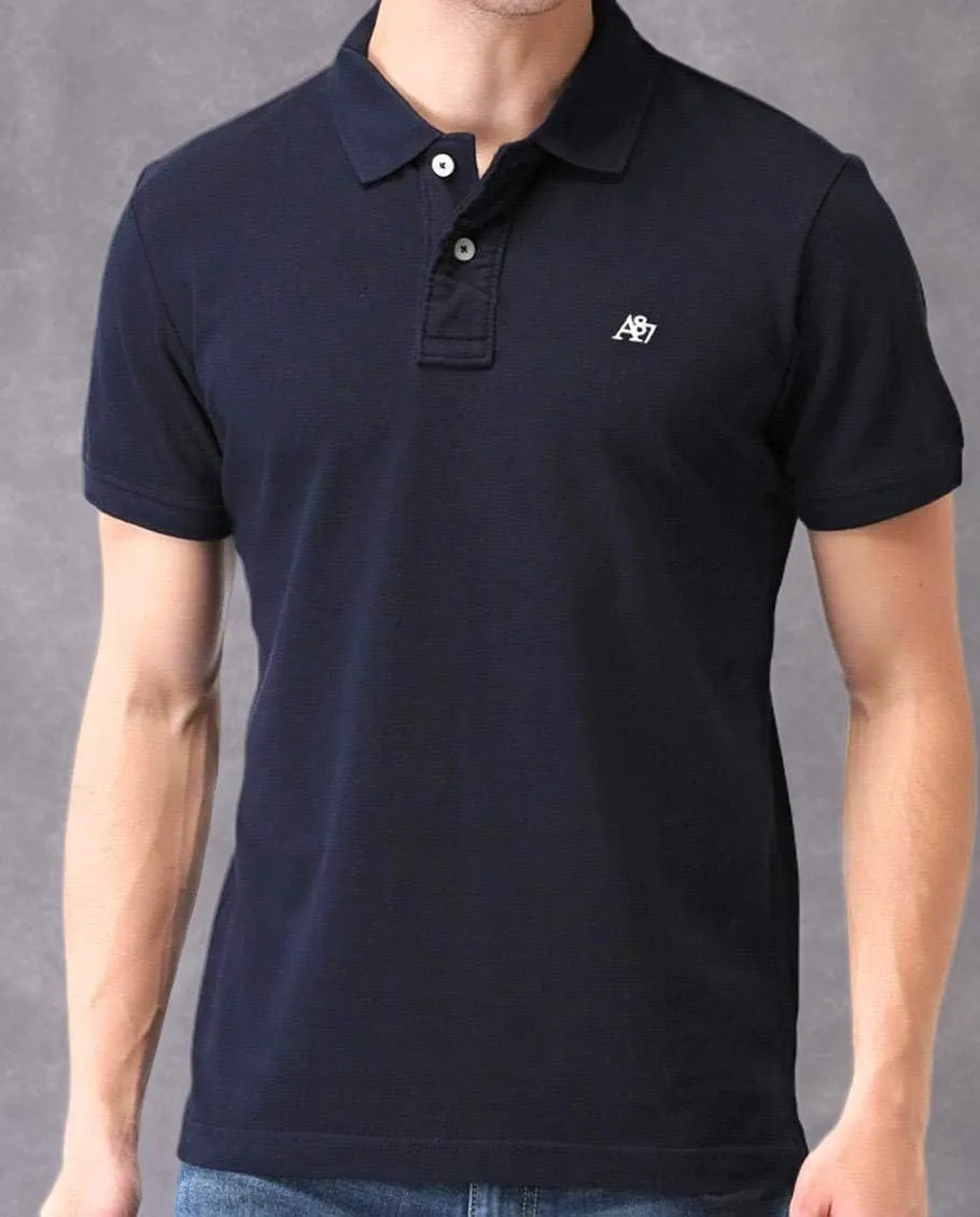 AEROPOSTALE Men's Solid Uniform Logo Rugby Polo Shirt