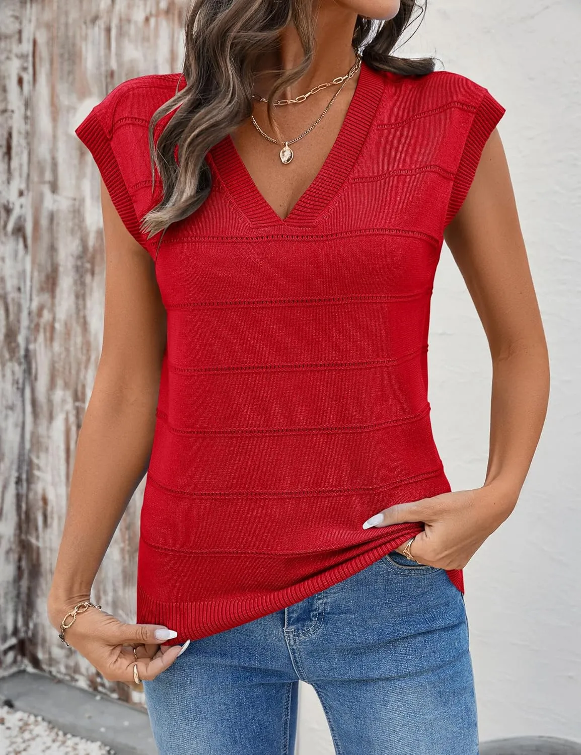 AKEWEI Sweater Vest Women Sleeveless Knitted V Neck Cap Sleeve Pullover Tank Tops 2025 Summer Fall Fashion Causal Trendy