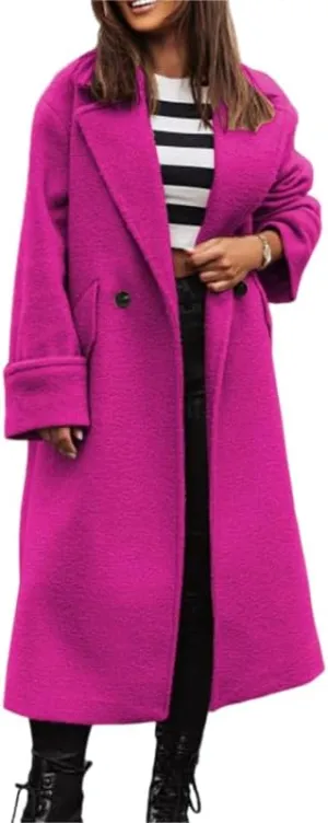 Akivide Women Double Breasted Long Pea Coat Winter Open Front Trench Coat Jacket Plus Size Wool Blend Overcoat with Pocket