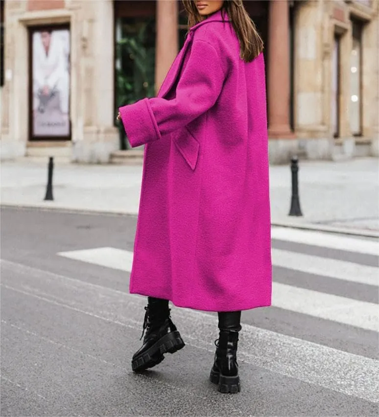 Akivide Women Double Breasted Long Pea Coat Winter Open Front Trench Coat Jacket Plus Size Wool Blend Overcoat with Pocket