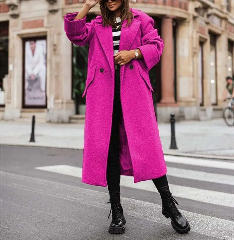 Akivide Women Double Breasted Long Pea Coat Winter Open Front Trench Coat Jacket Plus Size Wool Blend Overcoat with Pocket